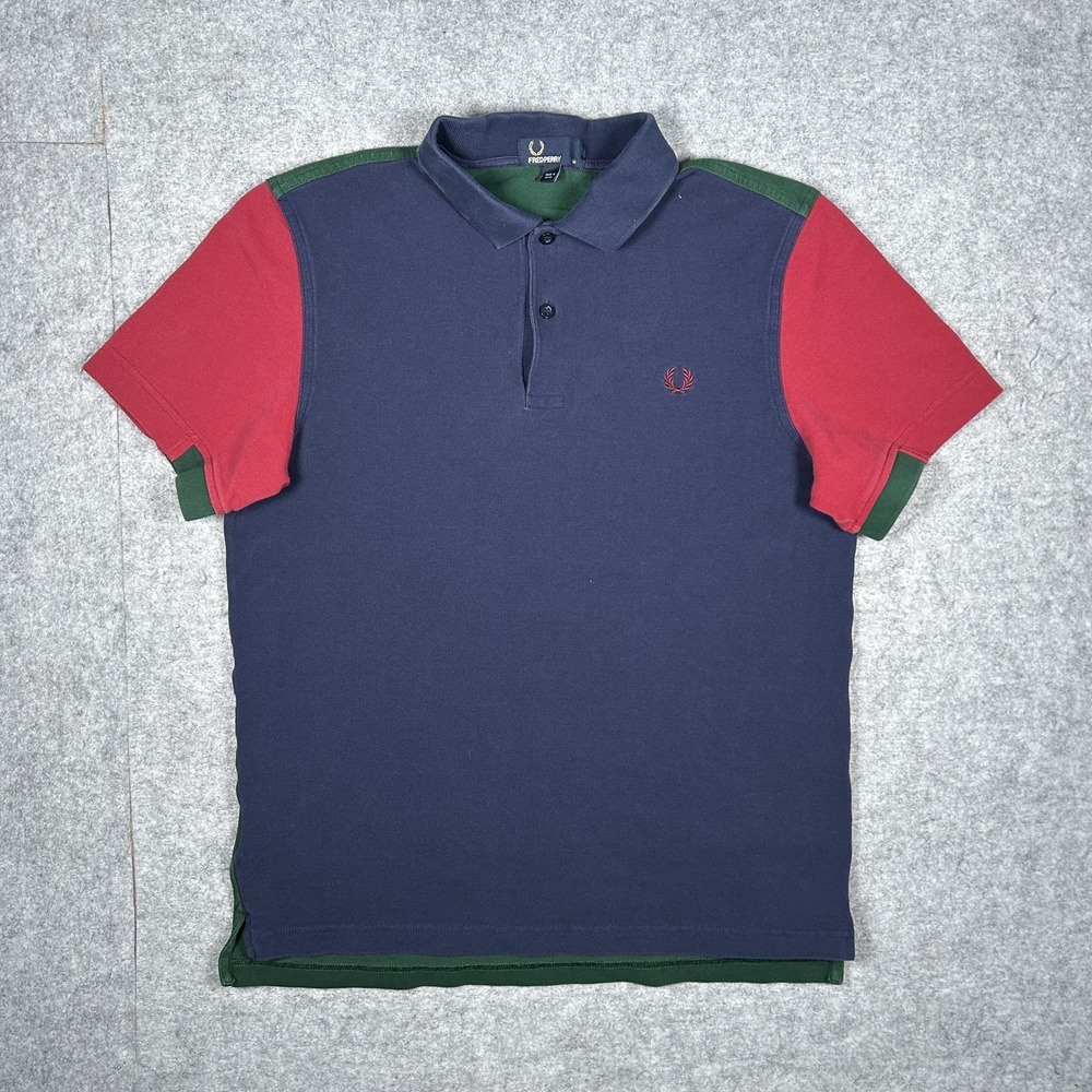 Fred Perry M5576 Polo Shirt Mens Medium Navy/Green/Red Colourblock Pique Mod